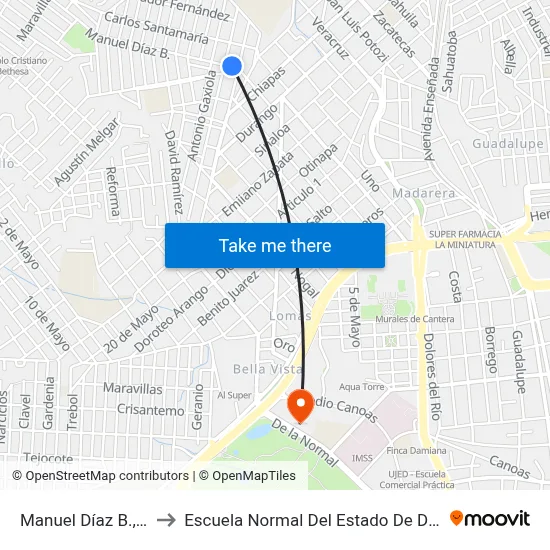 Manuel Díaz B., 104 to Escuela Normal Del Estado De Durango map