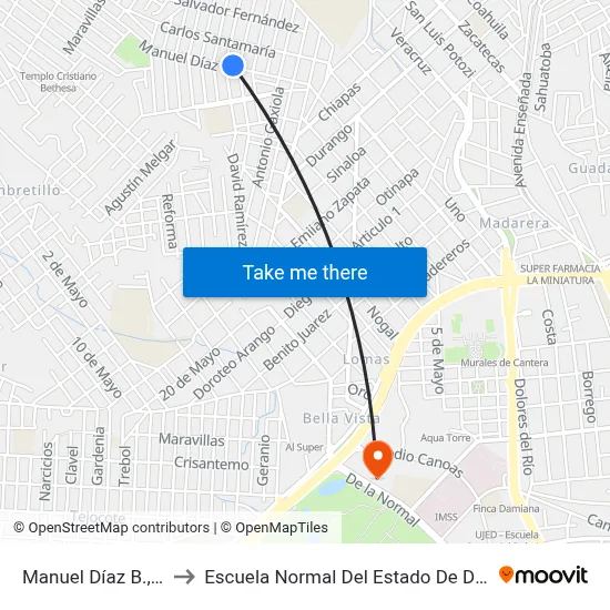 Manuel Díaz B., 502 to Escuela Normal Del Estado De Durango map