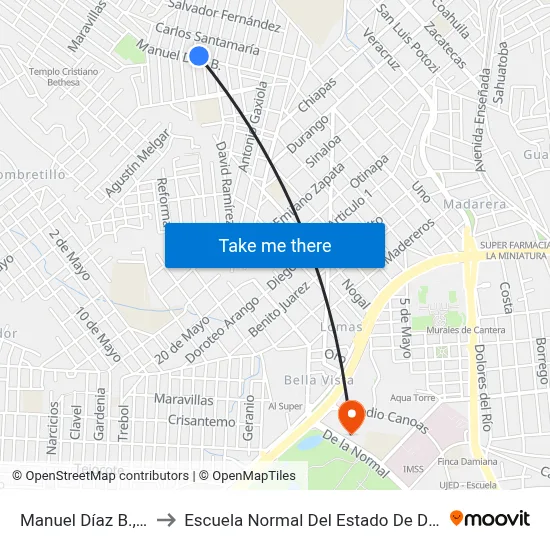 Manuel Díaz B., 703 to Escuela Normal Del Estado De Durango map