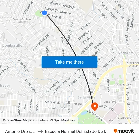 Antonio Urias, 201 to Escuela Normal Del Estado De Durango map