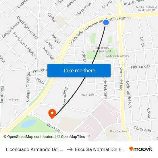 Licenciado Armando Del Castillo Franco, 204 to Escuela Normal Del Estado De Durango map