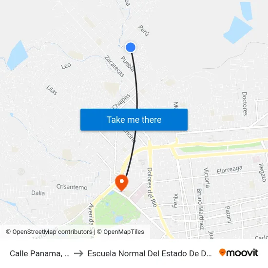 Calle Panama, 100 to Escuela Normal Del Estado De Durango map