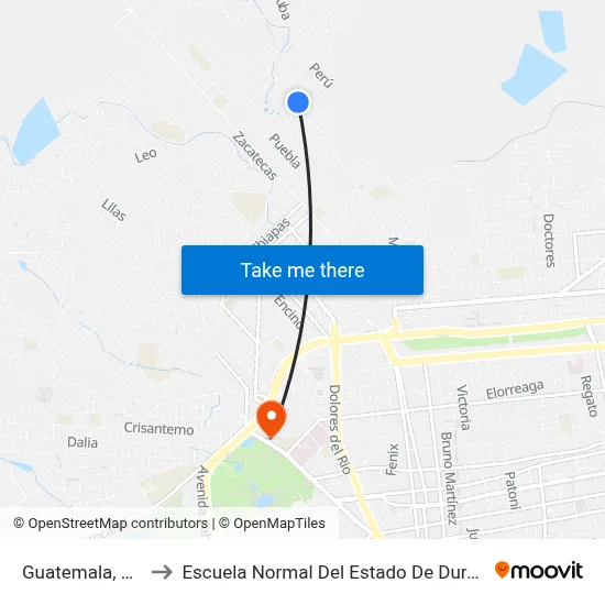 Guatemala, 106 to Escuela Normal Del Estado De Durango map