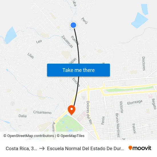 Costa Rica, 305 to Escuela Normal Del Estado De Durango map