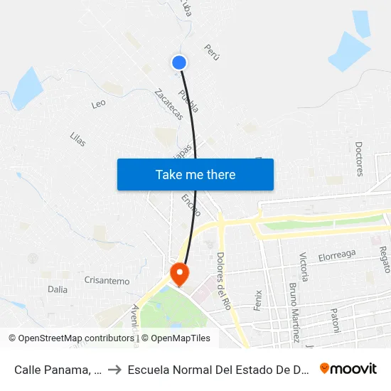 Calle Panama, 306 to Escuela Normal Del Estado De Durango map