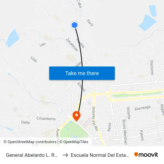 General Abelardo L. Rodriguez, 105 to Escuela Normal Del Estado De Durango map