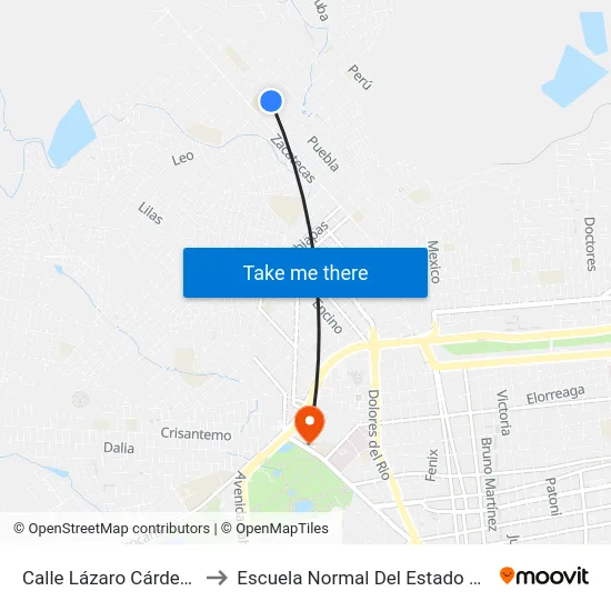 Calle Lázaro Cárdenas, 310 to Escuela Normal Del Estado De Durango map