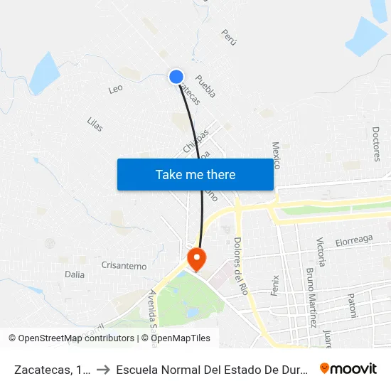 Zacatecas, 102 to Escuela Normal Del Estado De Durango map