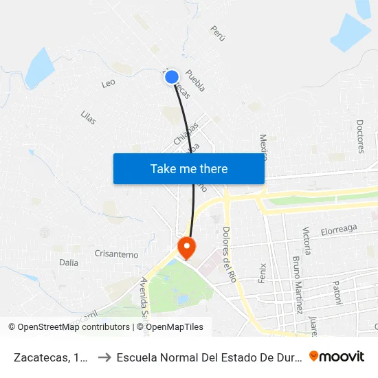 Zacatecas, 1203 to Escuela Normal Del Estado De Durango map