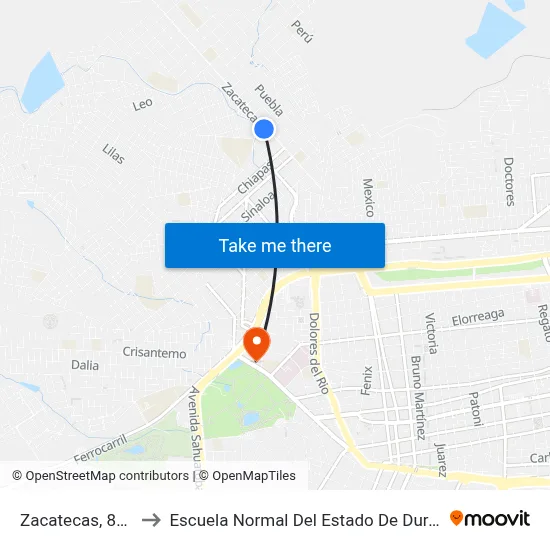 Zacatecas, 805a to Escuela Normal Del Estado De Durango map