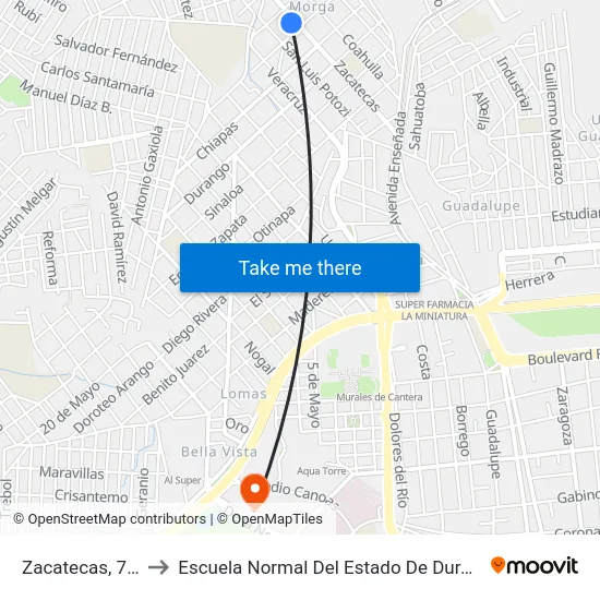 Zacatecas, 707 to Escuela Normal Del Estado De Durango map