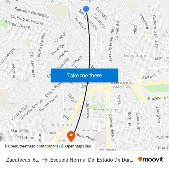 Zacatecas, 603 to Escuela Normal Del Estado De Durango map