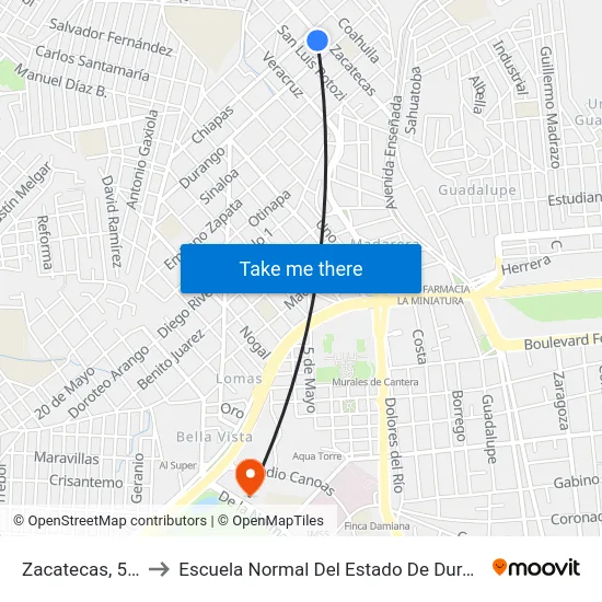 Zacatecas, 511 to Escuela Normal Del Estado De Durango map