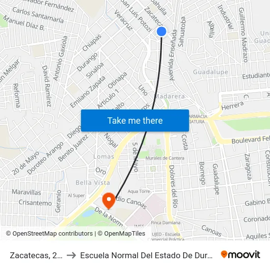 Zacatecas, 217 to Escuela Normal Del Estado De Durango map