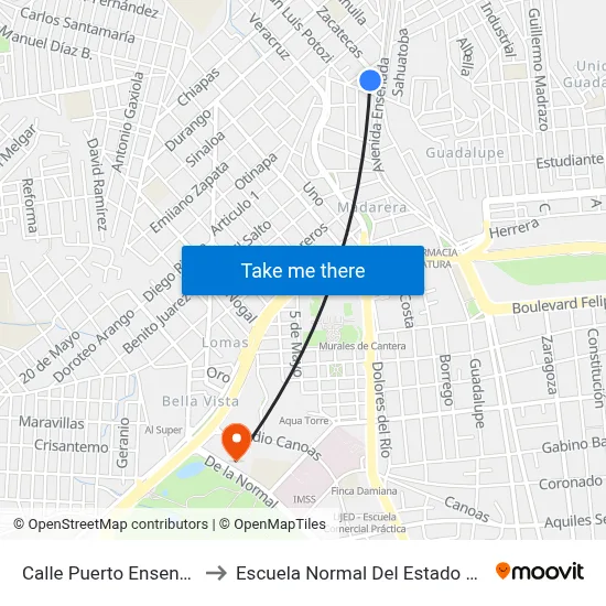 Calle Puerto Ensenada, 907 to Escuela Normal Del Estado De Durango map