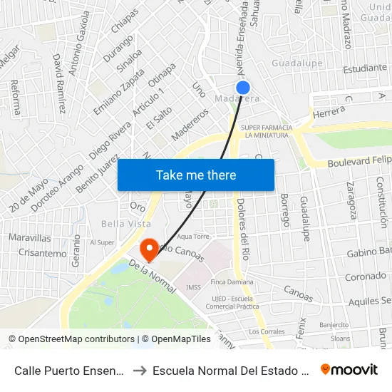 Calle Puerto Ensenada, 405 to Escuela Normal Del Estado De Durango map