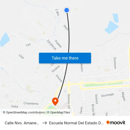 Calle Nvo. Amanecer, 335 to Escuela Normal Del Estado De Durango map