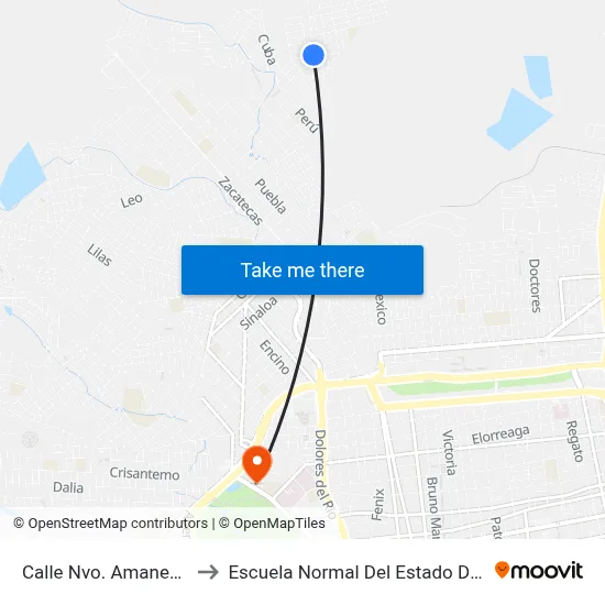Calle Nvo. Amanecer, 319 to Escuela Normal Del Estado De Durango map