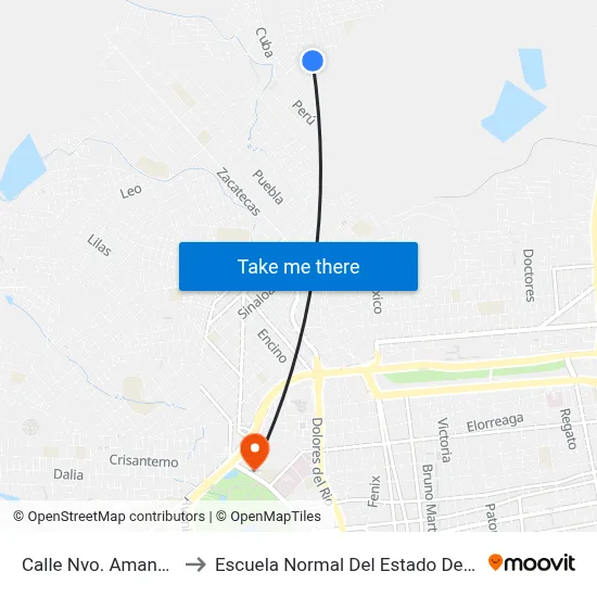 Calle Nvo. Amanecer, 7 to Escuela Normal Del Estado De Durango map