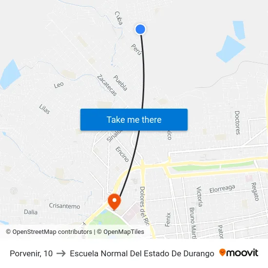 Porvenir, 10 to Escuela Normal Del Estado De Durango map