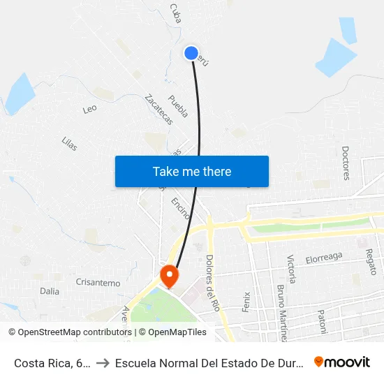 Costa Rica, 603 to Escuela Normal Del Estado De Durango map