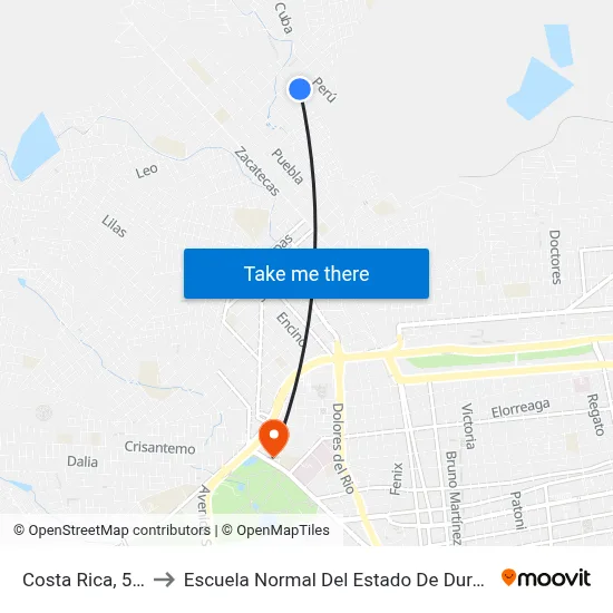 Costa Rica, 503 to Escuela Normal Del Estado De Durango map