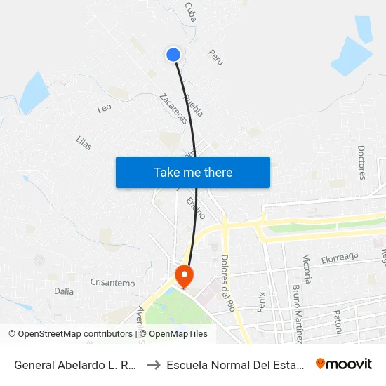 General Abelardo L. Rodriguez, 205 to Escuela Normal Del Estado De Durango map