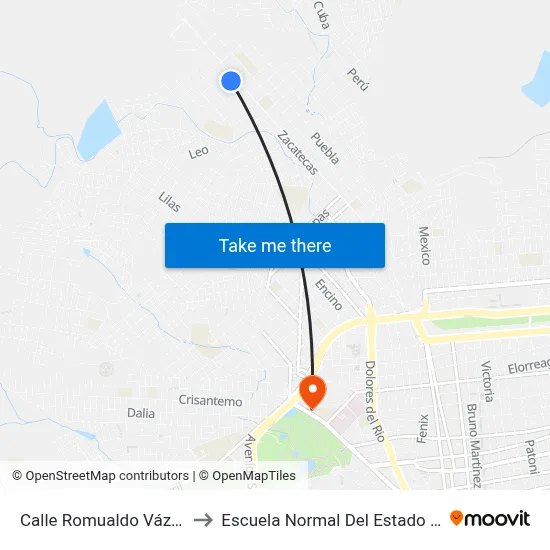 Calle Romualdo Vázquez, 308 to Escuela Normal Del Estado De Durango map
