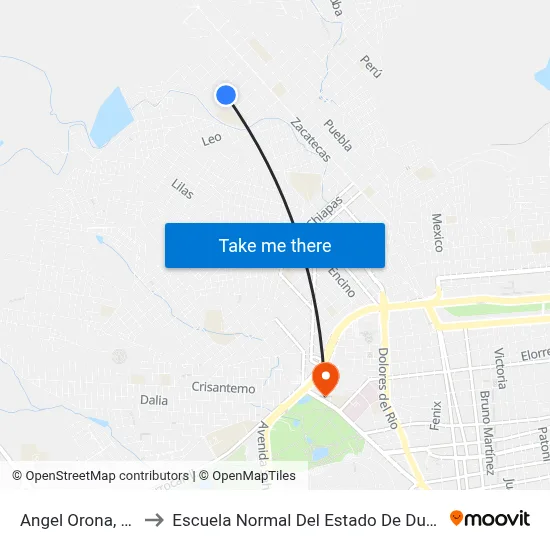 Angel Orona, 218 to Escuela Normal Del Estado De Durango map