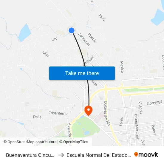 Buenaventura Cincunegui, 103 to Escuela Normal Del Estado De Durango map