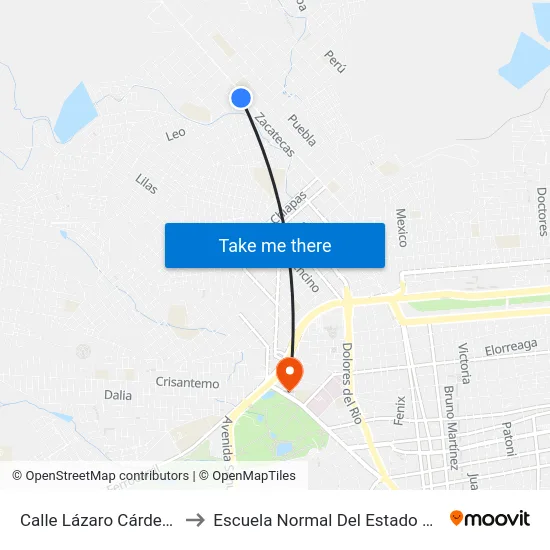 Calle Lázaro Cárdenas, 115 to Escuela Normal Del Estado De Durango map