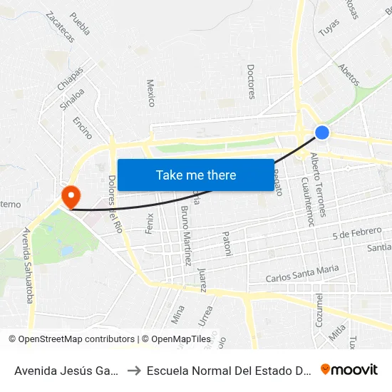 Avenida Jesús García, 29 to Escuela Normal Del Estado De Durango map