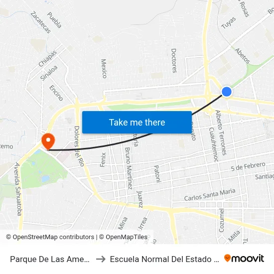 Parque De Las Americas, 102 to Escuela Normal Del Estado De Durango map