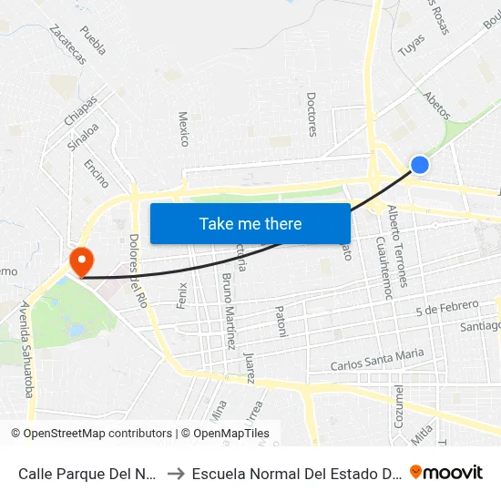 Calle Parque Del Niño, 302 to Escuela Normal Del Estado De Durango map