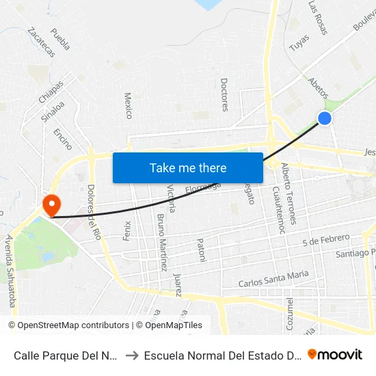 Calle Parque Del Niño, 602 to Escuela Normal Del Estado De Durango map