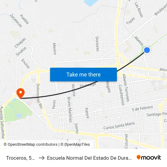Troceros, 520 to Escuela Normal Del Estado De Durango map