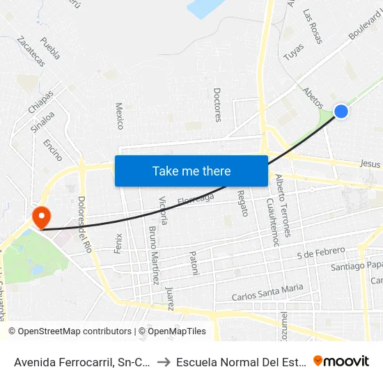 Avenida Ferrocarril, Sn-C Local Comercial to Escuela Normal Del Estado De Durango map