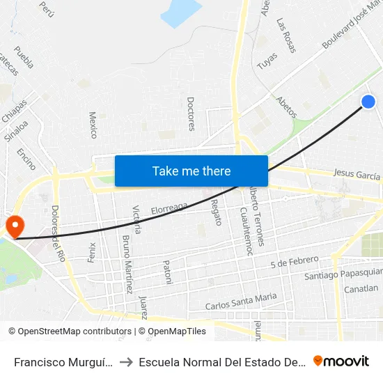 Francisco Murguía, 511 to Escuela Normal Del Estado De Durango map