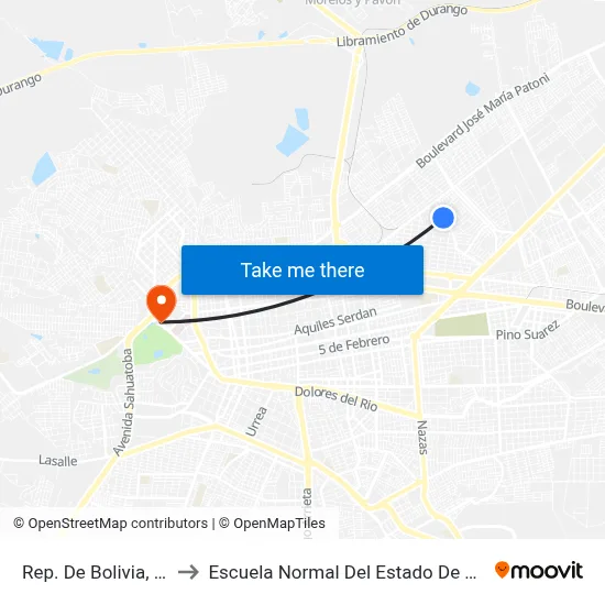 Rep. De Bolivia, 1305 to Escuela Normal Del Estado De Durango map