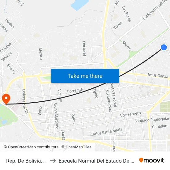 Rep. De Bolivia, 1207 to Escuela Normal Del Estado De Durango map