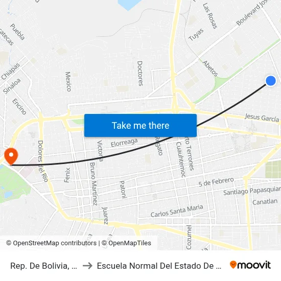 Rep. De Bolivia, 1003 to Escuela Normal Del Estado De Durango map