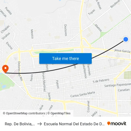 Rep. De Bolivia, 705 to Escuela Normal Del Estado De Durango map