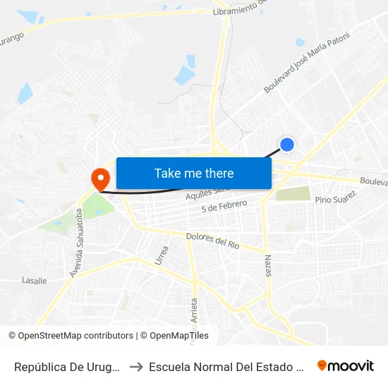 República De Uruguay, 712 to Escuela Normal Del Estado De Durango map