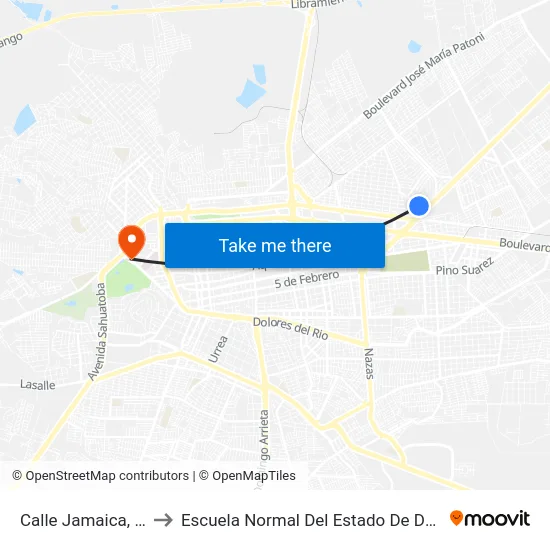 Calle Jamaica, 410 to Escuela Normal Del Estado De Durango map