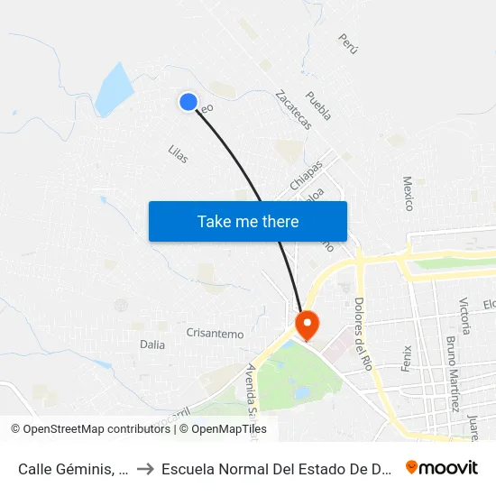 Calle Géminis, 401 to Escuela Normal Del Estado De Durango map