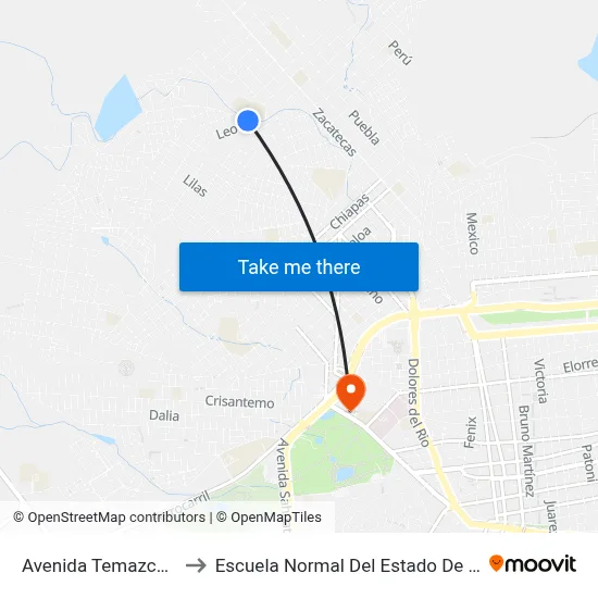 Avenida Temazcal, 433 to Escuela Normal Del Estado De Durango map
