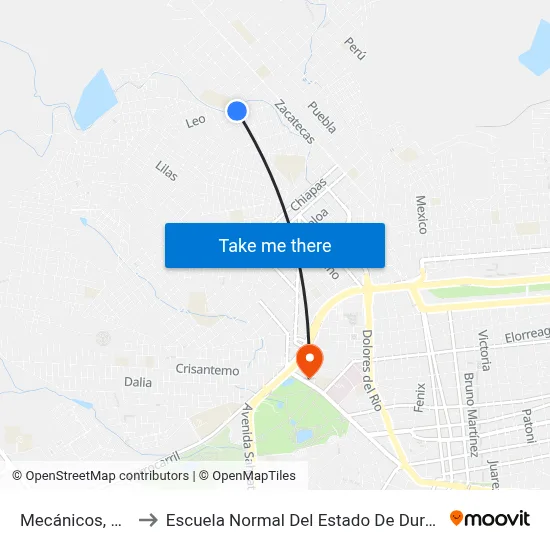 Mecánicos, 307 to Escuela Normal Del Estado De Durango map
