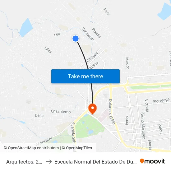 Arquitectos, 205b to Escuela Normal Del Estado De Durango map