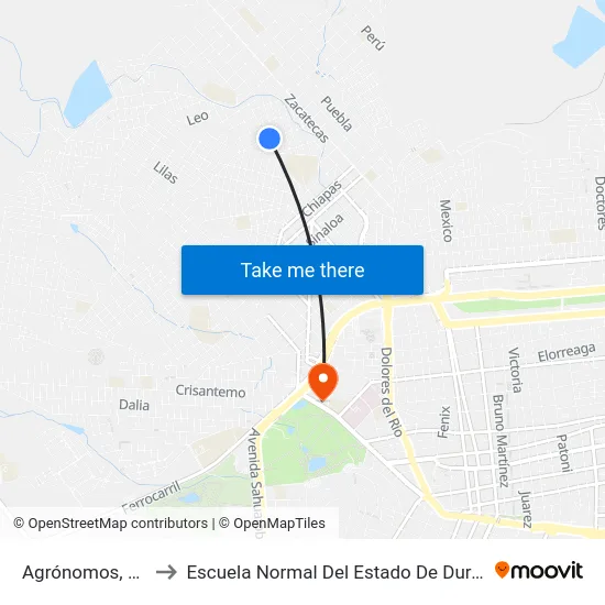 Agrónomos, 115 to Escuela Normal Del Estado De Durango map