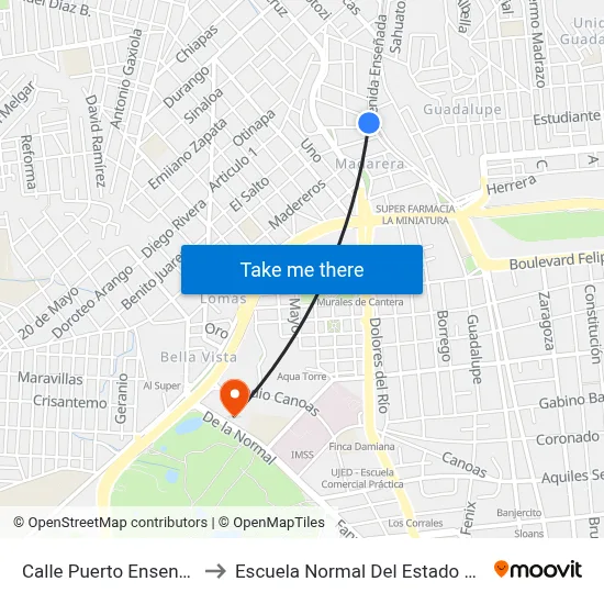 Calle Puerto Ensenada, 603 to Escuela Normal Del Estado De Durango map